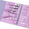 حقيبة طقم مانيكير وباديكير 16 قطعة للعناية الشاملة في الاظافر - لون بنفسجي