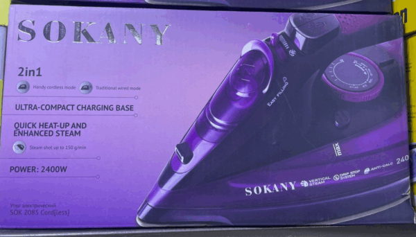⁦مكوى بخار لاسلكي 2 في 1 بقوة 2400 واط ماركة SOKANY⁩ - الصورة ⁦3⁩