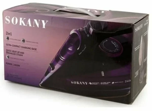 ⁦مكوى بخار لاسلكي 2 في 1 بقوة 2400 واط ماركة SOKANY⁩ - الصورة ⁦5⁩