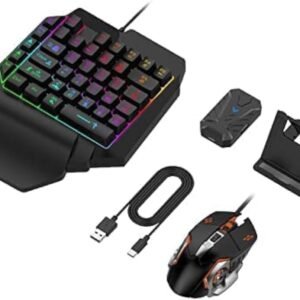 كيبورد العاب بيد واحدة وماوس بإضاءة RGB و USB مضيئة
