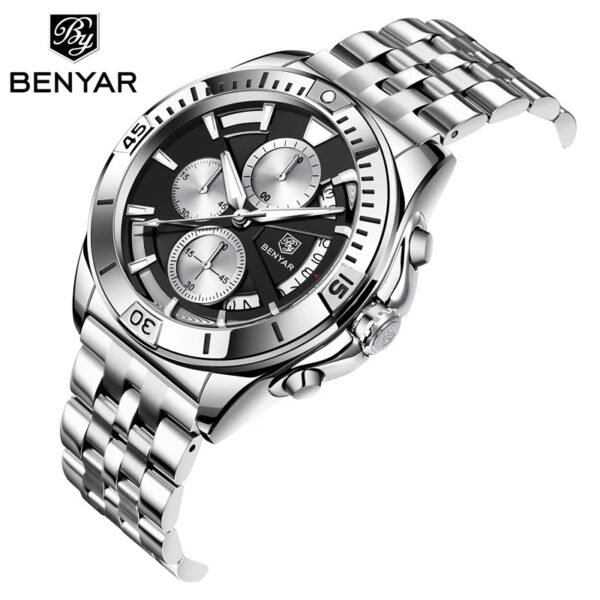 ⁦ساعة رجالية Benyar ستانلس ستيل عقارب + تاريخ + كرونوغراف⁩ - الصورة ⁦3⁩