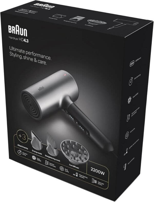 ⁦سشوار الشعر BRAUN بقوة 2200 واط 3 قطع 3 مستويات حرارة⁩ - الصورة ⁦11⁩