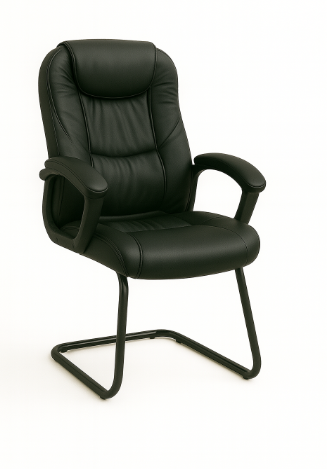 كرسي أسود ثابت بمساند أيدي مريحة مغطاة بجلد متين – للضيافة والاجتماعات