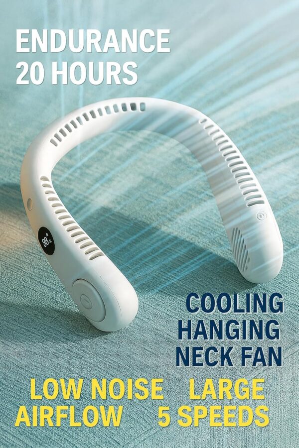 مروحة عنق محمولة بلا شفرات قابلة للشحن USB – تبريد شخصي يدوي 3 سرعات