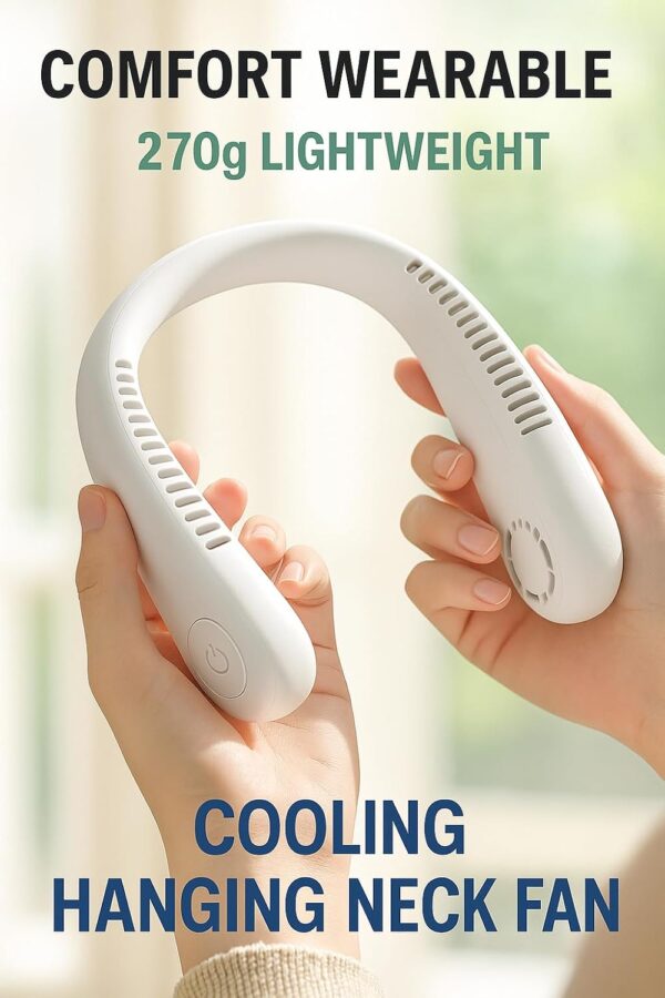 مروحة عنق محمولة بلا شفرات قابلة للشحن USB – تبريد شخصي يدوي 3 سرعات