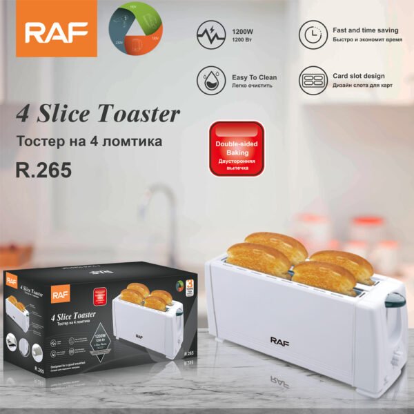 ⁦توستر Toaster خبز الكهربائية 4 شرائح بقوة 1200 واط RAF⁩ - الصورة ⁦2⁩