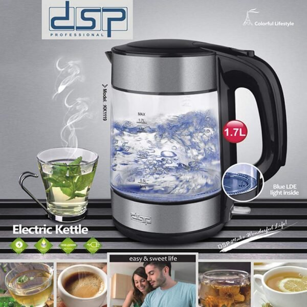 ⁦سخان كهربائي 1.7 لتر زجاج حراري + ستانلس بقوة 2200 واط DSP⁩ - الصورة ⁦4⁩