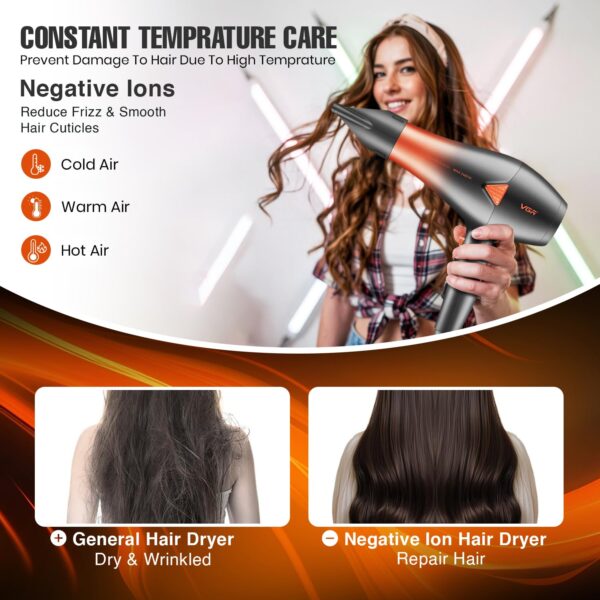 سشوار الشعر VGR لصالونات بقوة 2400 واط و 3 مستويات حرارة و2 سرعات