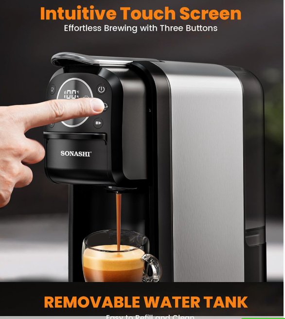 ماكينة Sonashi صنع القهوة كبسولات وبودرة ضغط 20 بار