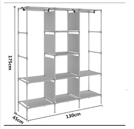 خزانة ملابس قماش قابلة للطي أبواب مع رفوف متعددة وقضيب تعليق