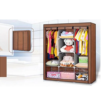 خزانة ملابس قماش قابلة للطي أبواب مع رفوف متعددة وقضيب تعليق