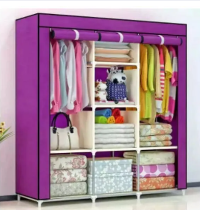 خزانة ملابس قماش قابلة للطي أبواب مع رفوف متعددة وقضيب تعليق