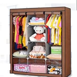 خزانة ملابس قماش قابلة للطي أبواب مع رفوف متعددة وقضيب تعليق