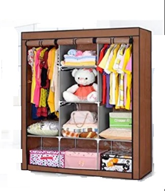 خزانة ملابس قماش قابلة للطي أبواب مع رفوف متعددة وقضيب تعليق