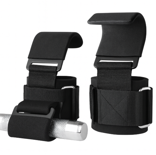 خطّافات رفع الأوزان - ستخدم أثناء تمارين القوة ورفع الحديد لتقليل الضغط على راحة اليدين وتحسين القبضة