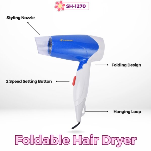سشوار الشعر Shinon قابل للطي بقوة 1400 واط بخاصية الأيونات مناسب للمنزل والسفر