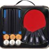 طقم تنس طاولة قابل للحمل مع شبك قابل للتمدد - 4 مضارب - 6 كرات