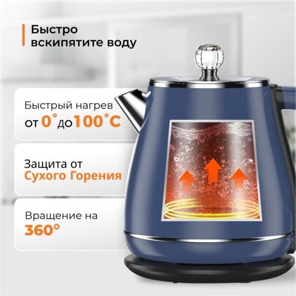 كتيل هيتر ماء بسعة 2.5 لتر ستانلس ستيل مزدوج العزل بقوة 1800 واط