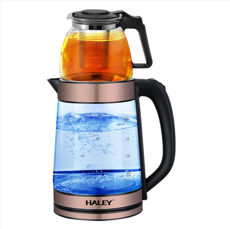 كتيل ماء هيتر زجاجي مع إبريق شاي مدمج بسعة 2.0 لتر