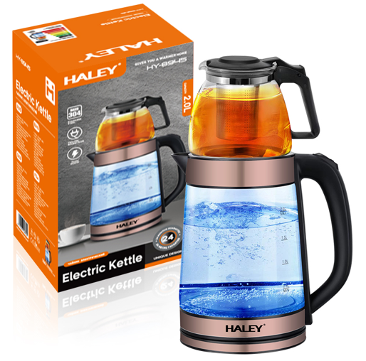 كتيل ماء هيتر زجاجي مع إبريق شاي مدمج بسعة 2.0 لتر