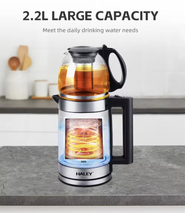 كتيل كهرباء مع إبريق شاي ستانلس ستيل 2 في 1 بسعة 2.2 لتر بقوة 2000 واط