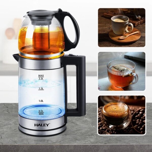 كتيل كهرباء مع إبريق شاي ستانلس ستيل 2 في 1 بسعة 2.2 لتر بقوة 2000 واط