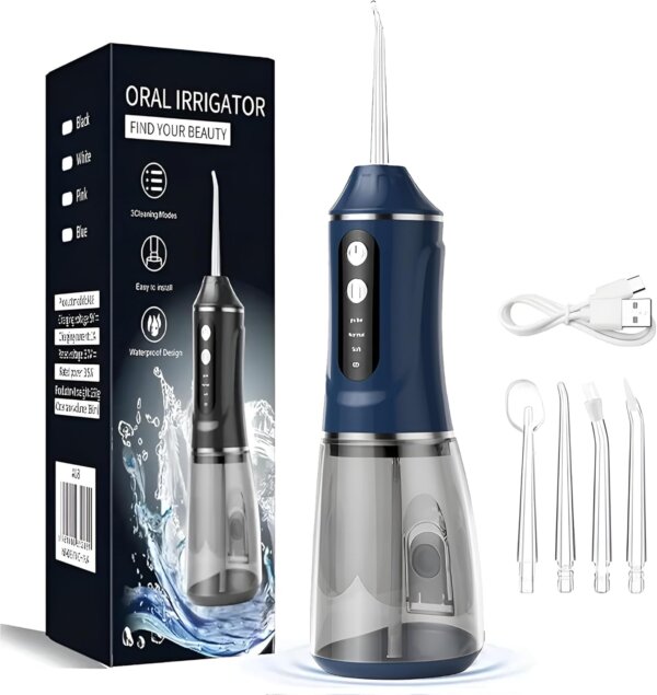 مضخة تنظيف الأسنان بالماء المحمول سعة 380 مل قابل للشحن مزوّد بـ 4 رؤوس