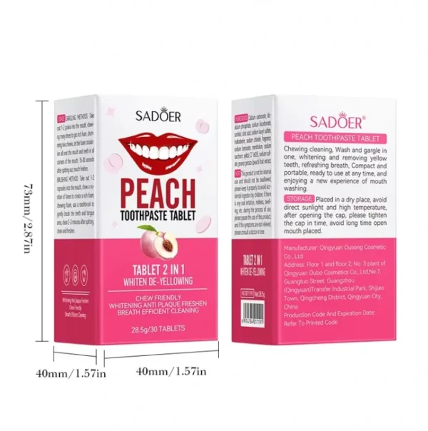 أقراص بديل معجون الأسنان تنظيف، تبييض فوري، وإزالة البقع الصفراء Peach