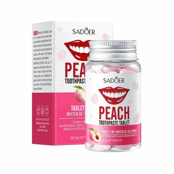 أقراص بديل معجون الأسنان تنظيف، تبييض فوري، وإزالة البقع الصفراء Peach