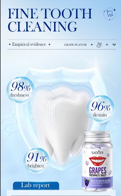 اقراص بديل معجون الاسنان - تنظيف و تبييض و إزالة البقع الصفراء خلال ثواني GRAPES
