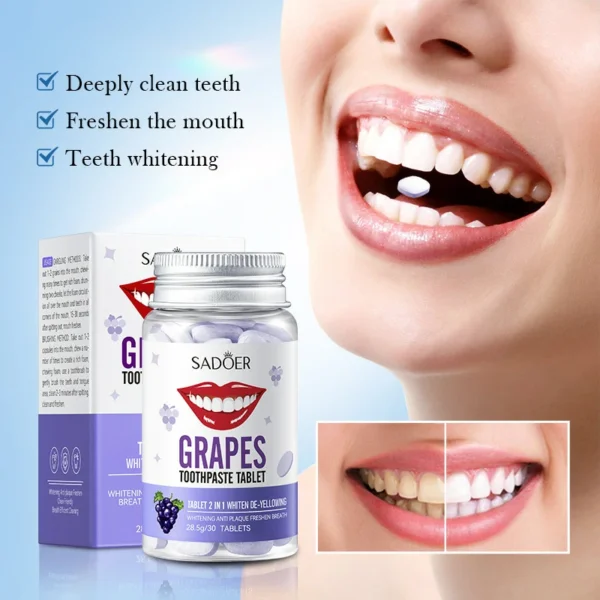 اقراص بديل معجون الاسنان - تنظيف و تبييض و إزالة البقع الصفراء خلال ثواني GRAPES