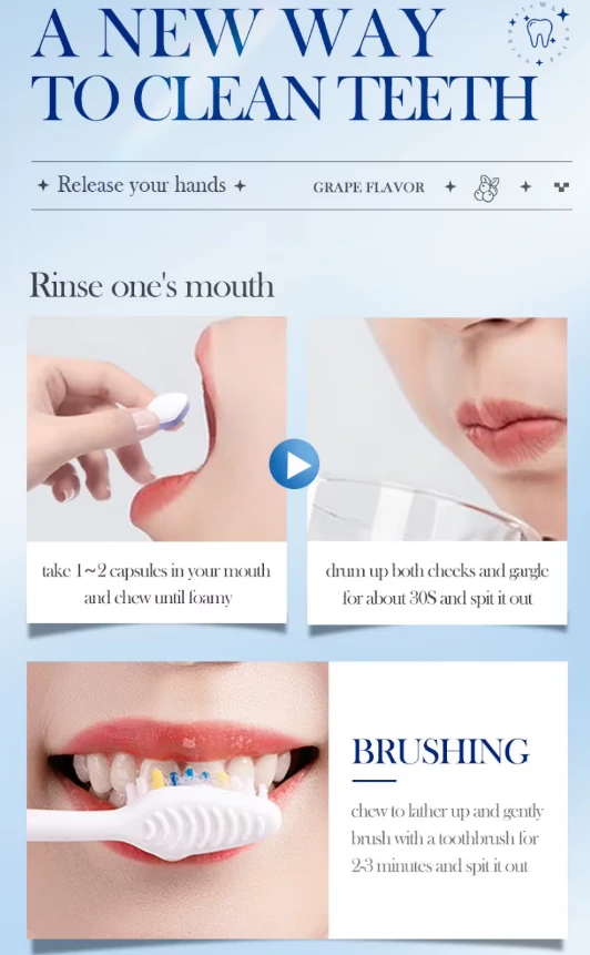 اقراص بديل معجون الاسنان - تنظيف و تبييض و إزالة البقع الصفراء خلال ثواني GRAPES