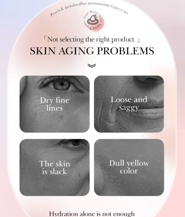 بكج روتين عناية SADOER Peach خلاصة الخوخ 6 قطع للجفاف والخطوط الدقيقة البهتان شد والخشونة