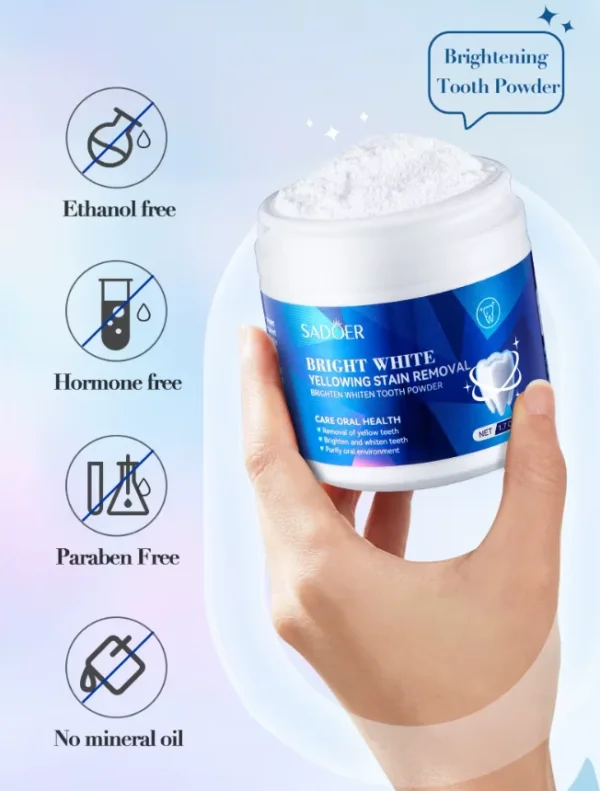 بودرة تبييض الاسنان SADOER Bright White لإزالة الاصفرار والبقع والجير