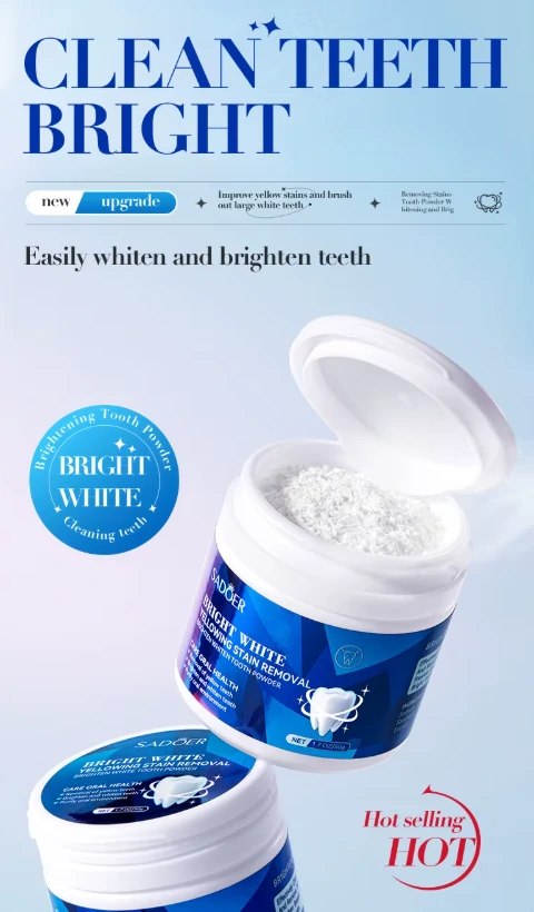 بودرة تبييض الاسنان SADOER Bright White لإزالة الاصفرار والبقع والجير