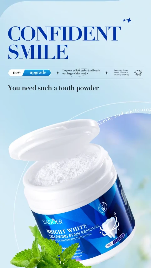 بودرة تبييض الاسنان SADOER Bright White لإزالة الاصفرار والبقع والجير