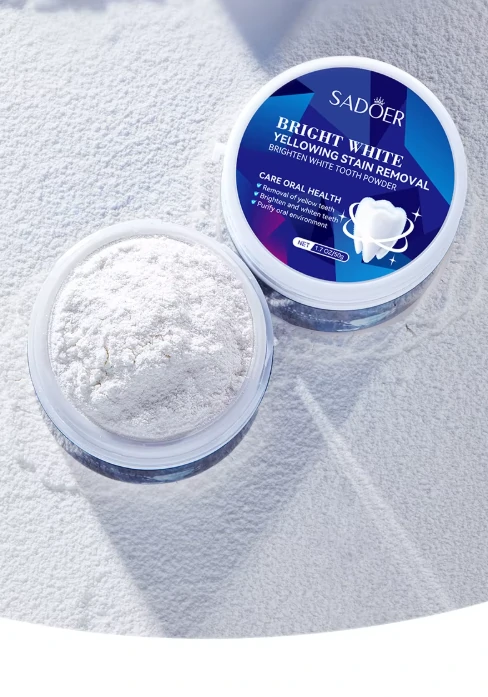 بودرة تبييض الاسنان SADOER Bright White لإزالة الاصفرار والبقع والجير