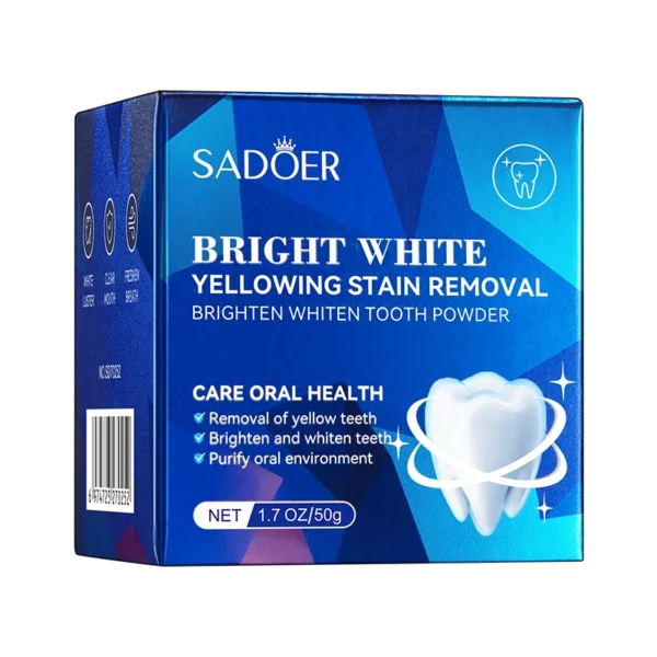 بودرة تبييض الاسنان SADOER Bright White لإزالة الاصفرار والبقع والجير