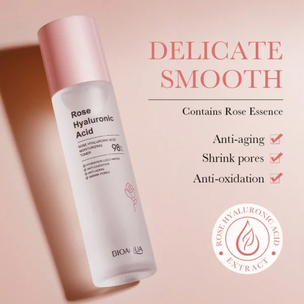 تونر الورد وحمض الهيالورونيك - ترطيب، تهدئة، وتنقية المسام Rose Hyaluronic Acid Toner (10) بكج 5 قطع الورد وحمض الهيالورونيك (تونر + لوشن + كريم العين + سيروم + غسول) Rose Hyaluronic