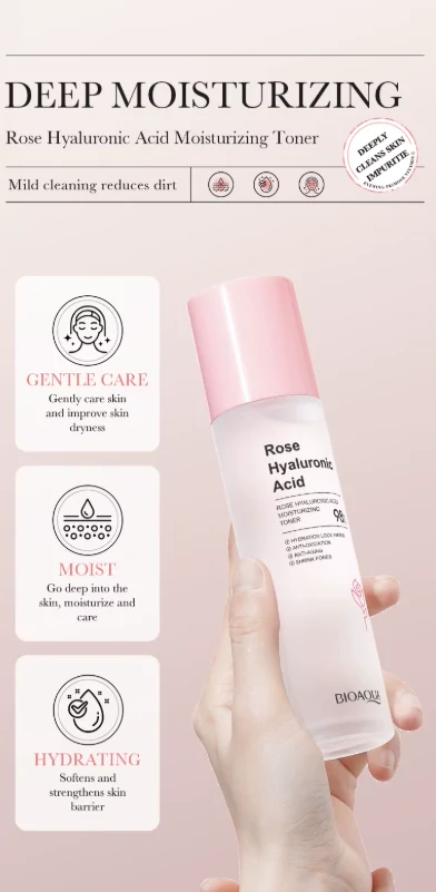 تونر الورد وحمض الهيالورونيك - ترطيب، تهدئة، وتنقية المسام Rose Hyaluronic Acid Toner (5) بكج 5 قطع الورد وحمض الهيالورونيك (تونر + لوشن + كريم العين + سيروم + غسول) Rose Hyaluronic