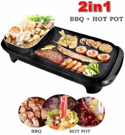 شواية مع قدر الهوت بوت 2 في 1 – شواية كهربائية متعددة الوظائف للعائلات والجلسات