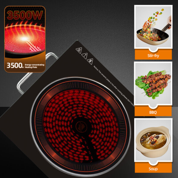 غاز سيراميك كهربائي عالي القدرة 3500 واط – سطح زجاجي متين وشاشة لمس ذكية