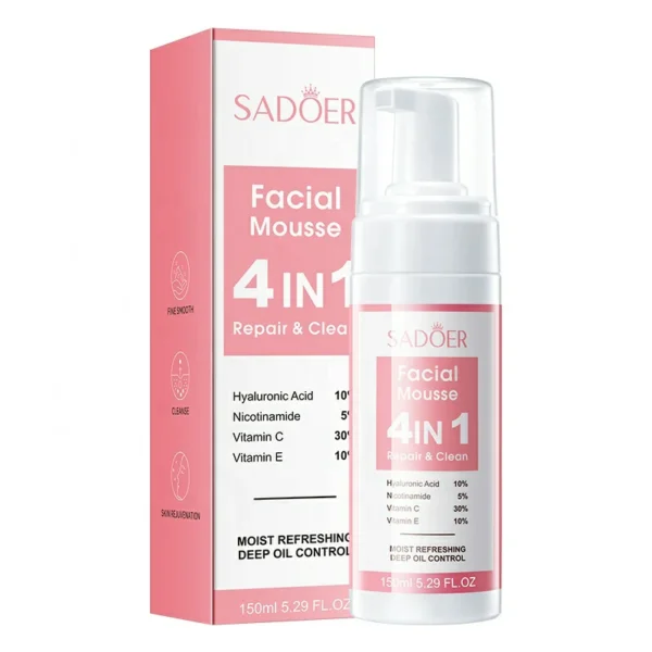 غسول 4×1 فوم رغوة فيتامين C&E و النياسيناميد والهيالورونيك SADOER Facial Cleansing Mousse