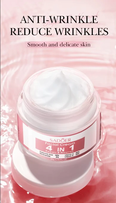 كريم ترطيب والخطوط الرفيعة والمسام 4×1 فيتامين ونياسيناميد وهيالورونيك SADOER Facial Cream