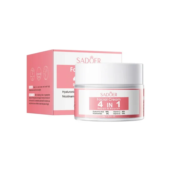 كريم ترطيب والخطوط الرفيعة والمسام 4×1 فيتامين ونياسيناميد وهيالورونيك SADOER Facial Cream