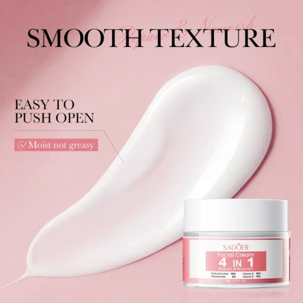 كريم ترطيب والخطوط الرفيعة والمسام 4×1 فيتامين ونياسيناميد وهيالورونيك SADOER Facial Cream