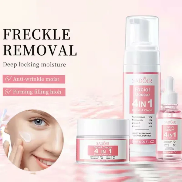 بكج شامل مركز 3 قطع  4×1 فيتامين و niacinamide وهيالورونيك SADOER Facial Cream