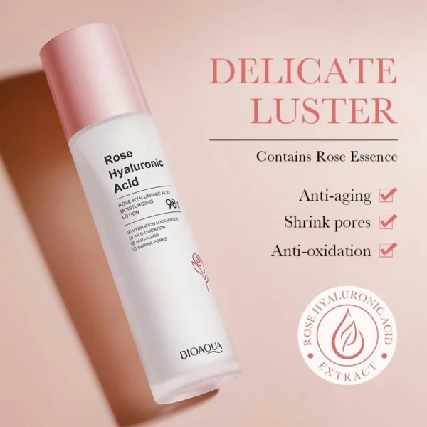 لوشن الورد وحمض الهيالورونيك - ترطيب عميق وتفتيح وشد للبشرة Rose Hyaluronic Acid Lotion (6) بكج 5 قطع الورد وحمض الهيالورونيك (تونر + لوشن + كريم العين + سيروم + غسول) Rose Hyaluronic