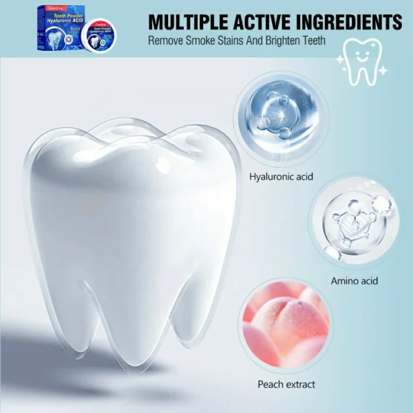 مسحوق بودرة تبييض الاسنان بحمض الهيالورونيك لإزالة التصبغات والجير والبلاك