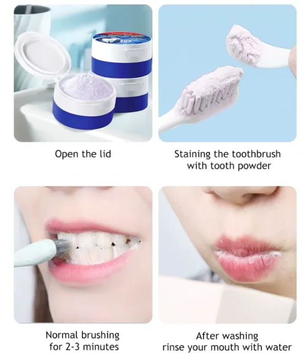 مسحوق بودرة تبييض الاسنان بحمض الهيالورونيك لإزالة التصبغات والجير والبلاك